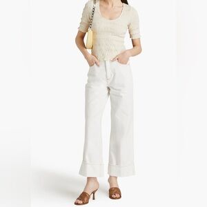 NWOT Frame High Waisted Wide Leg Cuffed White Denim Size 27